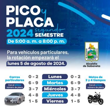 Conoce el Pico y Placa para el segundo semestre del 2024