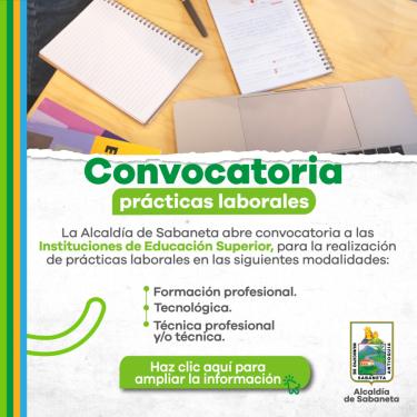 Convocatoria pública para la realización de prácticas laborales en el municipio de Sabaneta para 2026