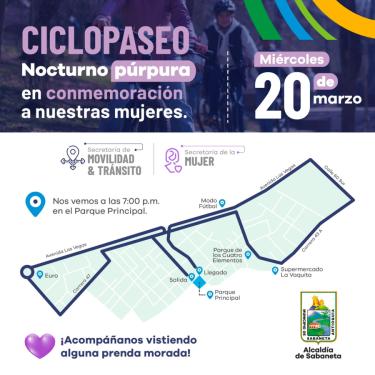 Sabaneta anuncia ciclopaseo púrpura en homenaje a nuestras mujeres.