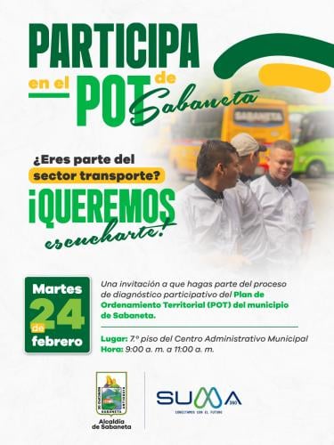 Sector transporte, una invitación a que hagas parte del proceso de diagnóstico participativo del POT
