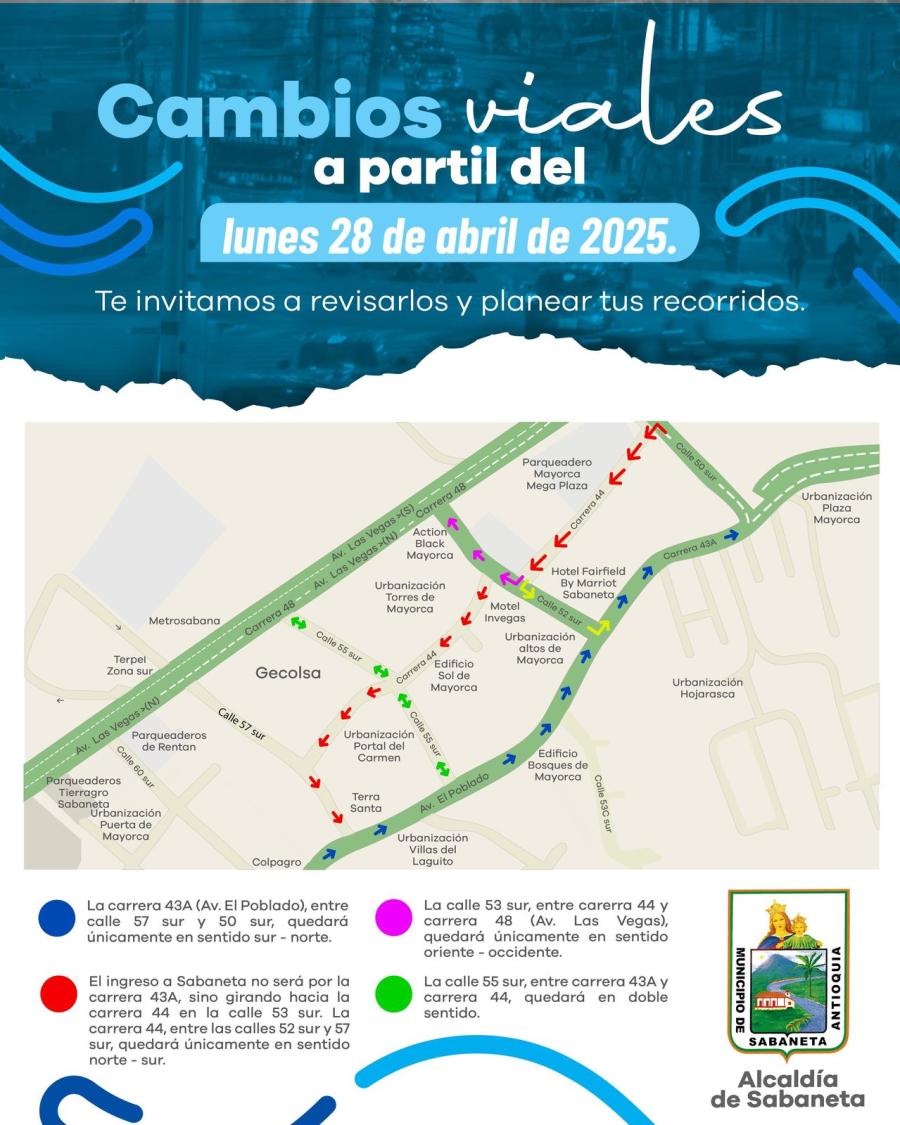 Sabaneta se transforma: la ciudad m�s segura de Colombia, implementa nuevos cambios viales por el avance de una de las obras m�s importantes de la regi�n, la carrera 43A.
