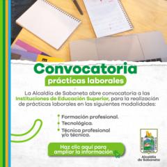 Convocatoria pública para la realización de prácticas laborales en el municipio de Sabaneta para 2026